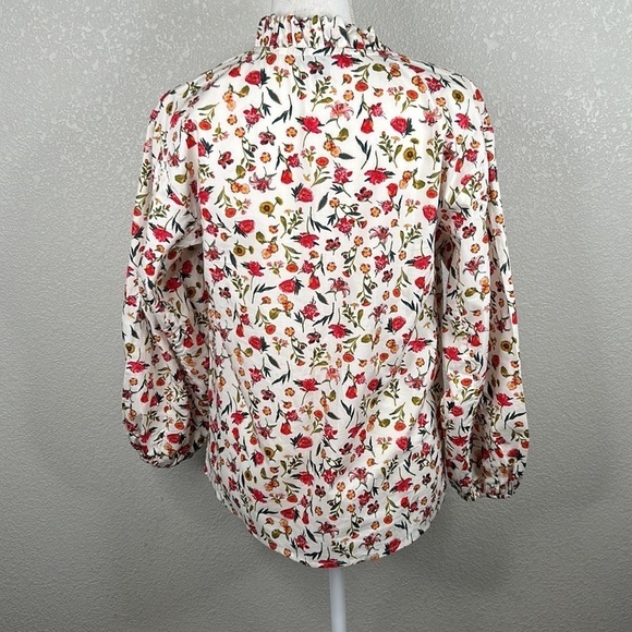 J. Crew White Floral V-Neck Ruffle Top Size XS - Picture 4 of 6